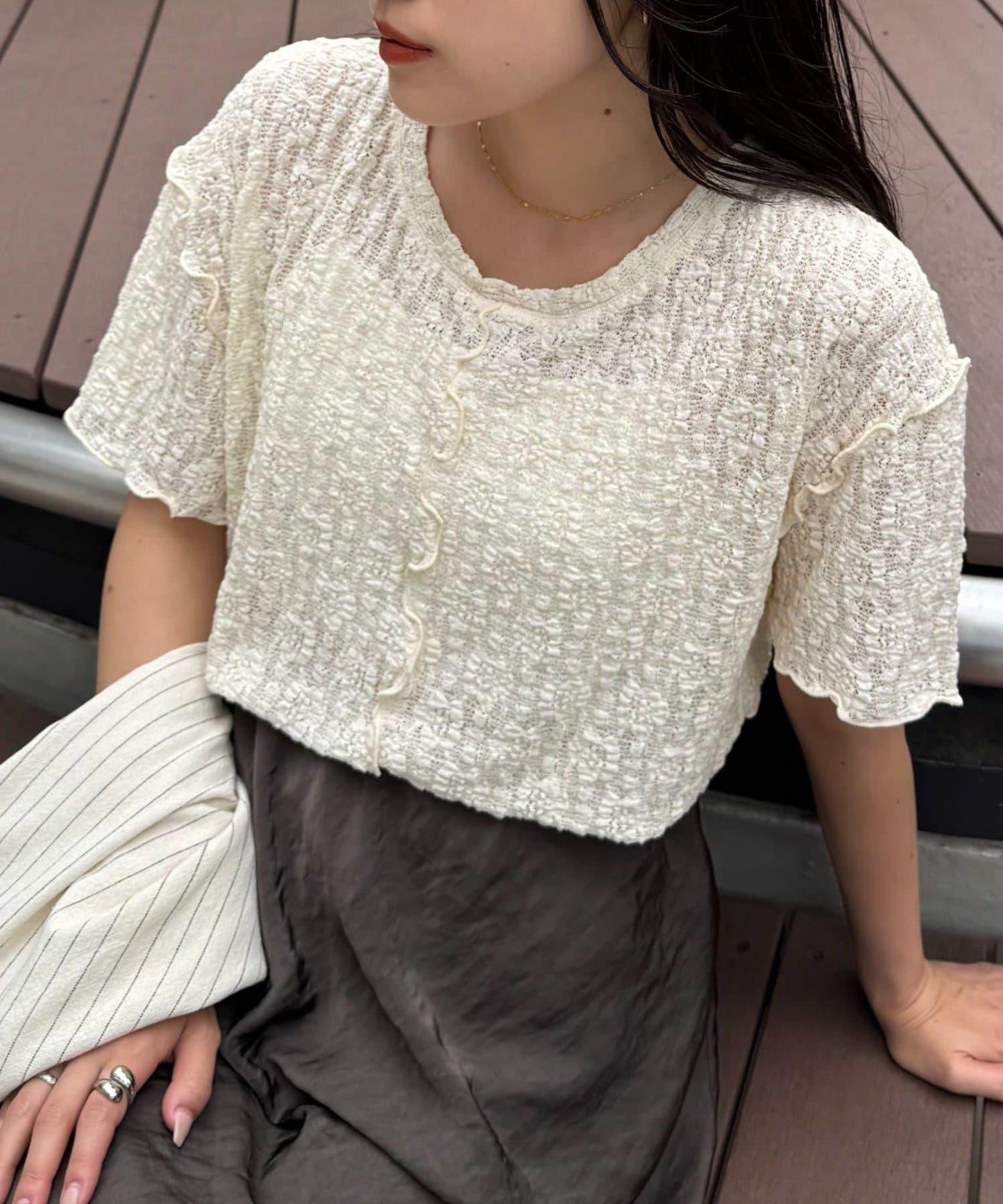 透視蕾絲短袖寬鬆上衣