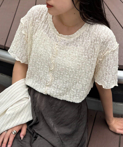 透視蕾絲短袖寬鬆上衣