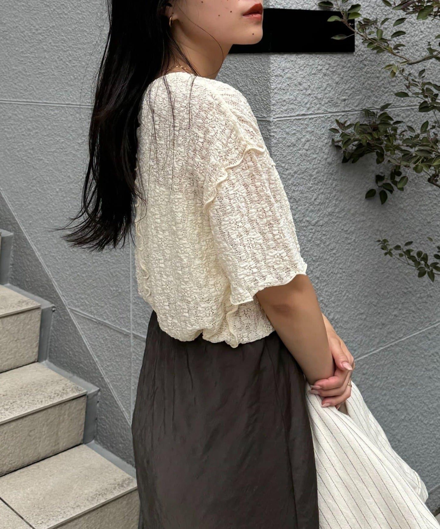 透視蕾絲短袖寬鬆上衣