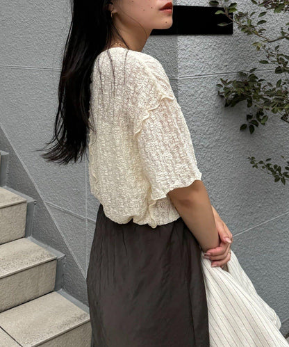 透視蕾絲短袖寬鬆上衣