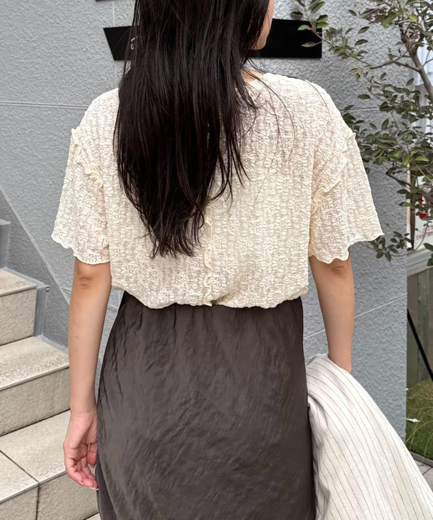 透視蕾絲短袖寬鬆上衣