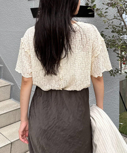 透視蕾絲短袖寬鬆上衣
