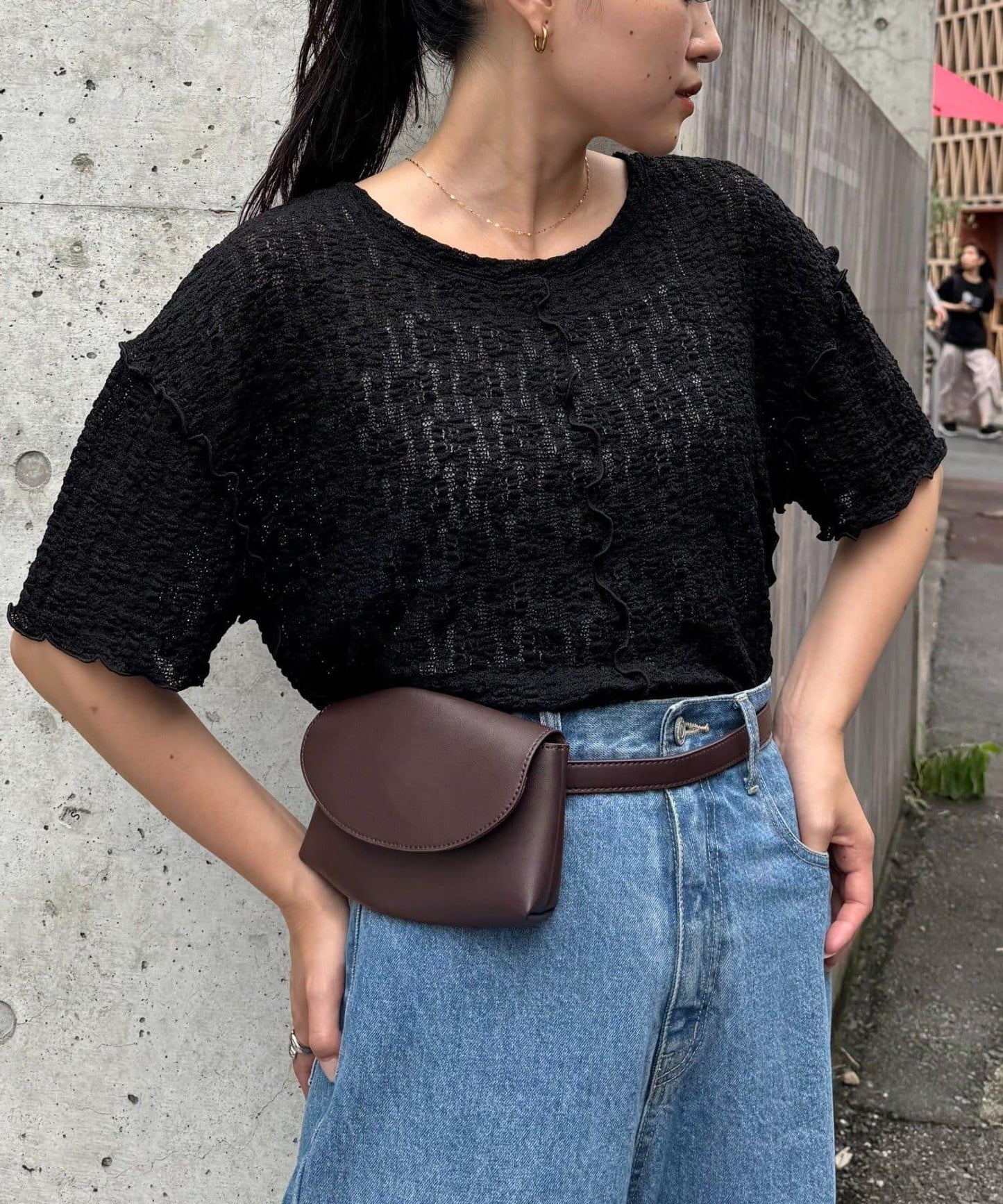 透視蕾絲短袖寬鬆上衣