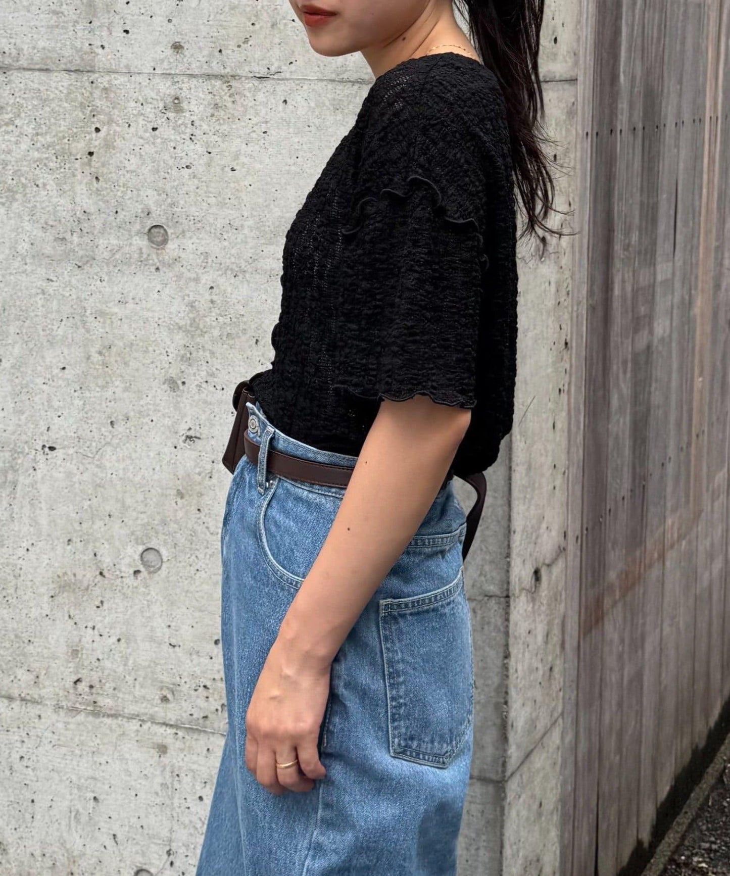 透視蕾絲短袖寬鬆上衣