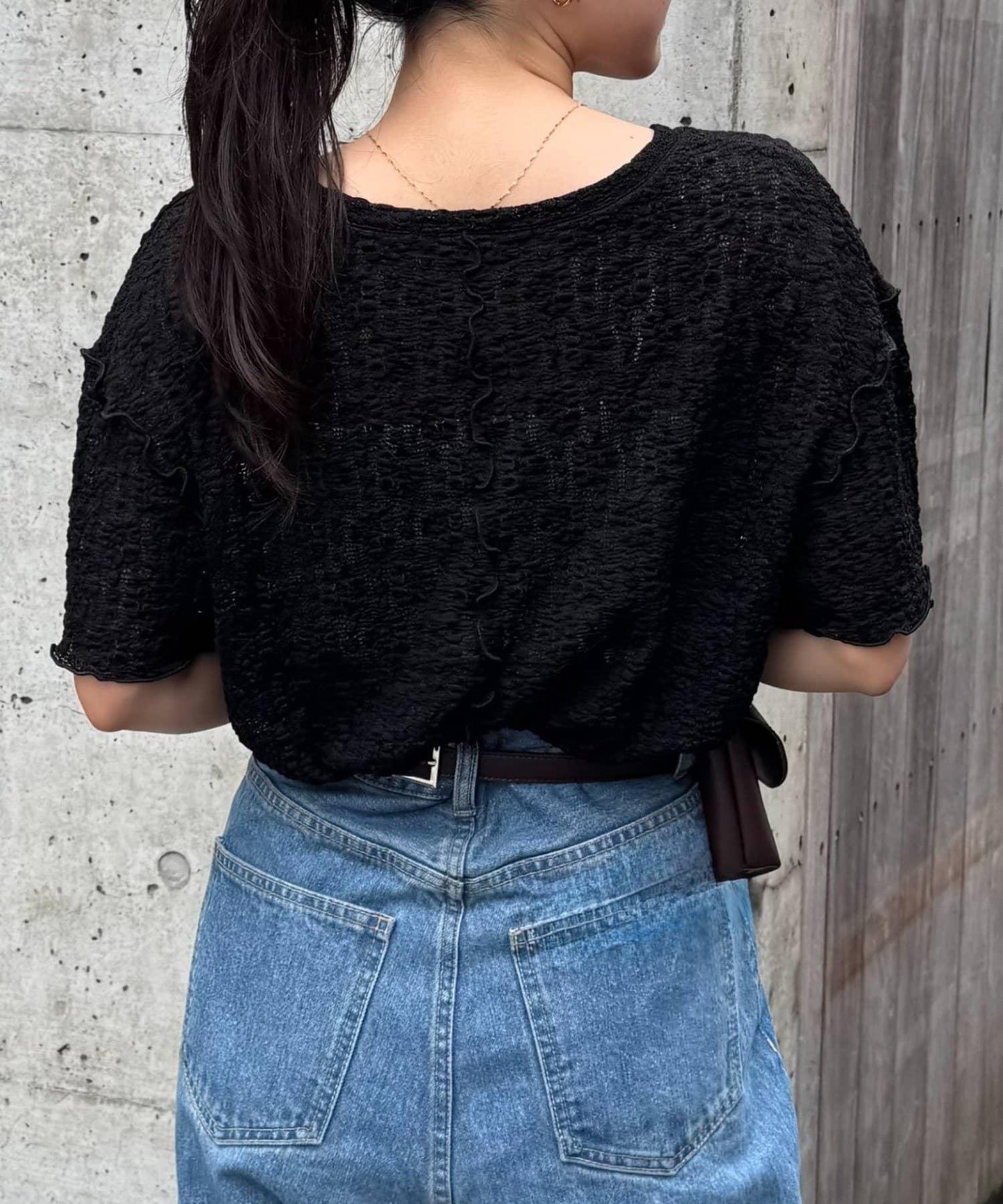 透視蕾絲短袖寬鬆上衣