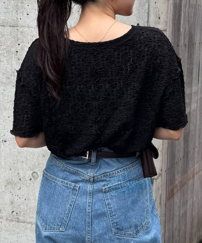 透視蕾絲短袖寬鬆上衣