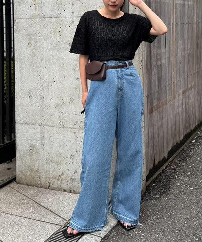 透視蕾絲短袖寬鬆上衣