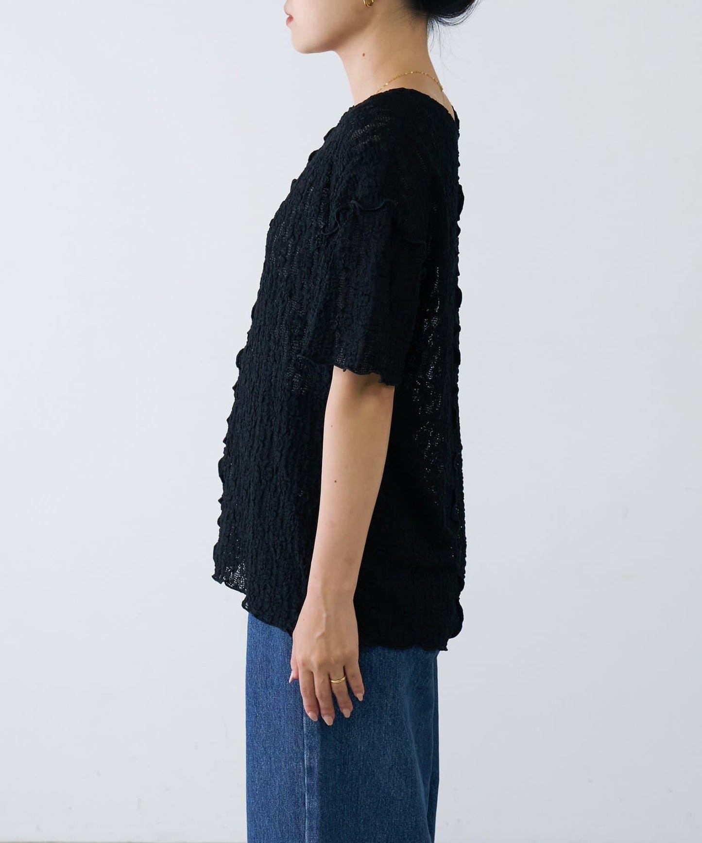 透視蕾絲短袖寬鬆上衣