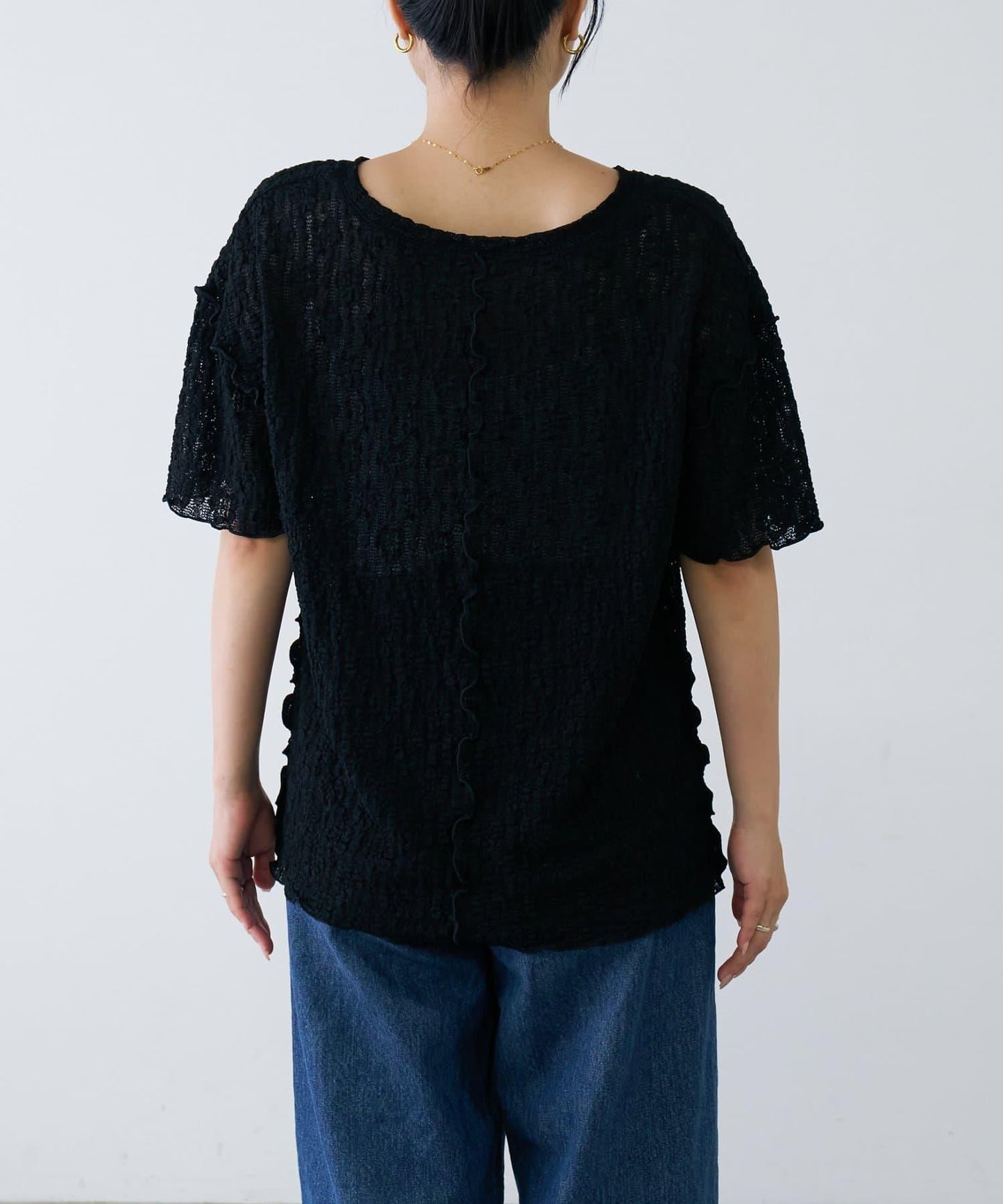 透視蕾絲短袖寬鬆上衣