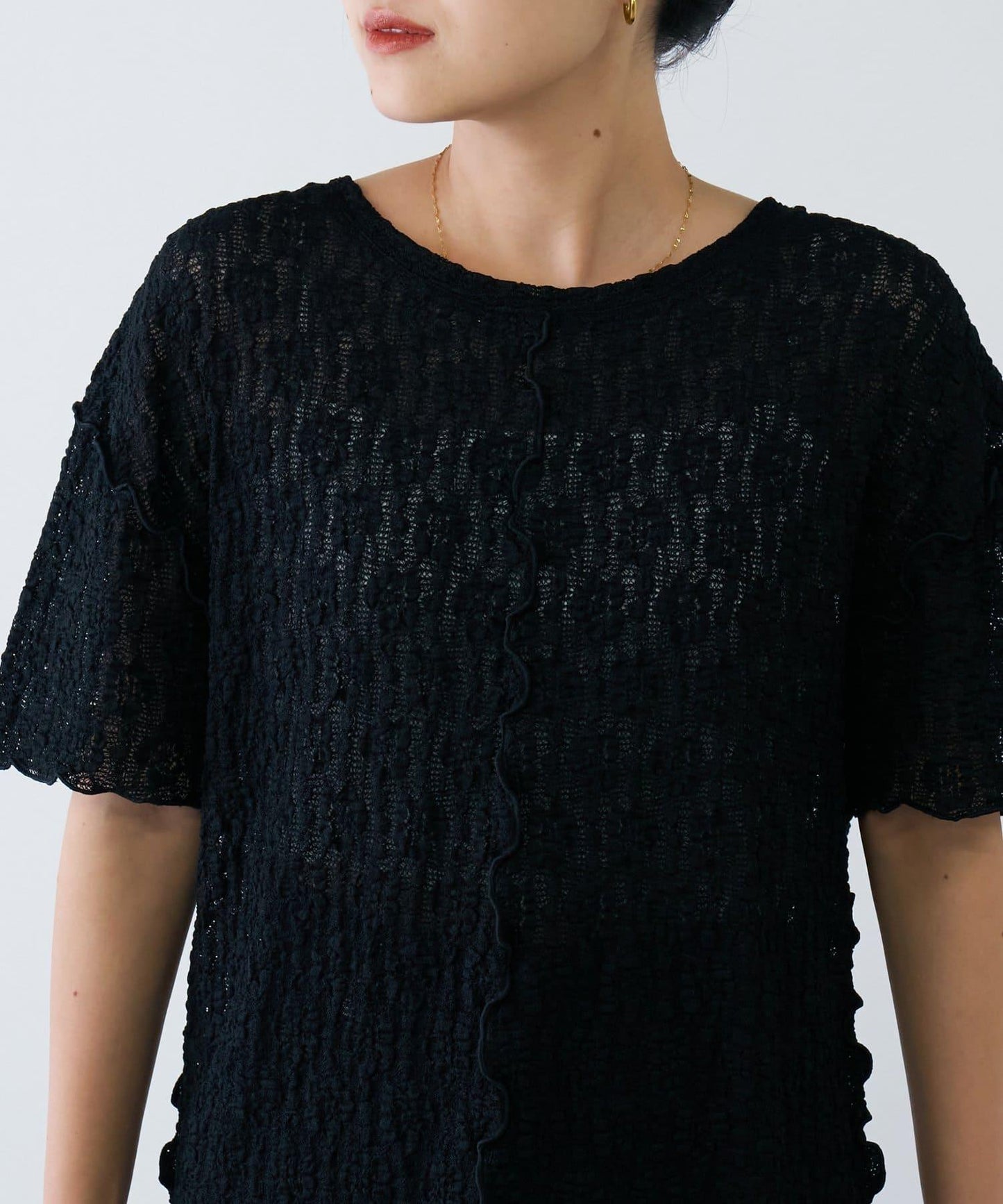 透視蕾絲短袖寬鬆上衣