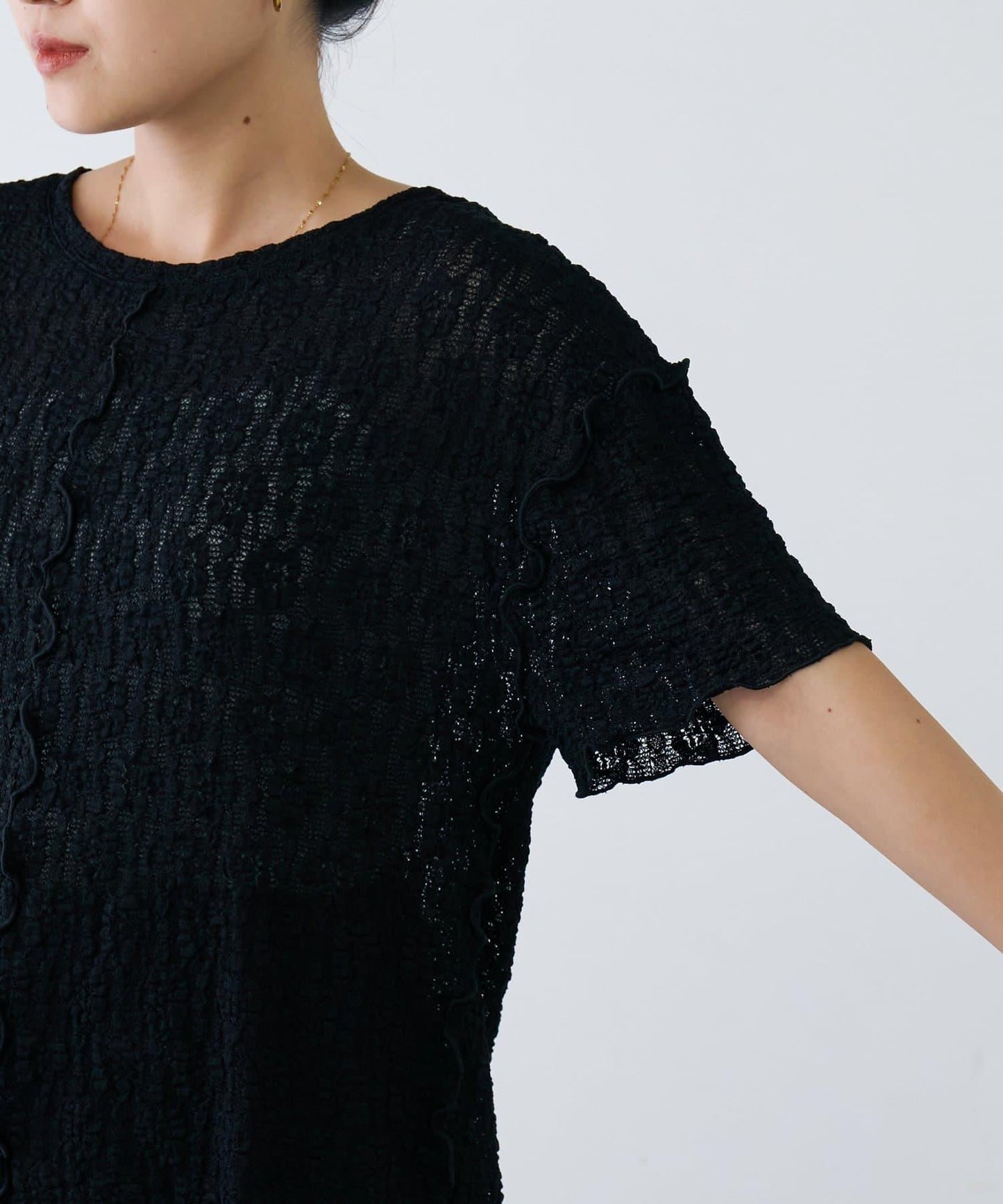 透視蕾絲短袖寬鬆上衣