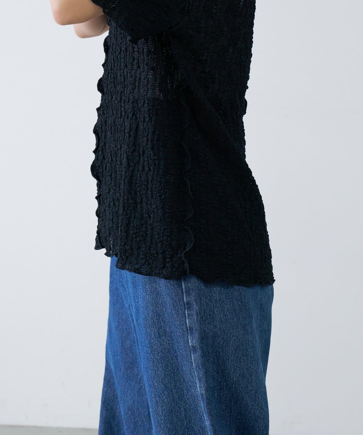 透視蕾絲短袖寬鬆上衣