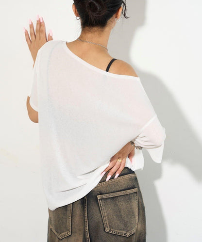 WHO'S WHO gallery 透視寬鬆一字肩T恤