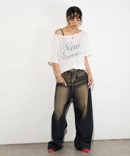 WHO'S WHO gallery 透視寬鬆一字肩T恤