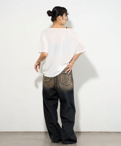 WHO'S WHO gallery 透視寬鬆一字肩T恤