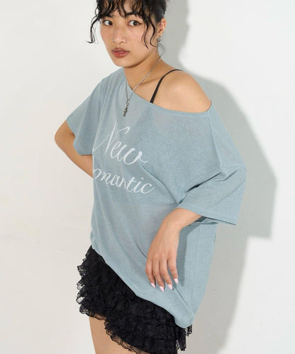 WHO'S WHO gallery 透視寬鬆一字肩T恤