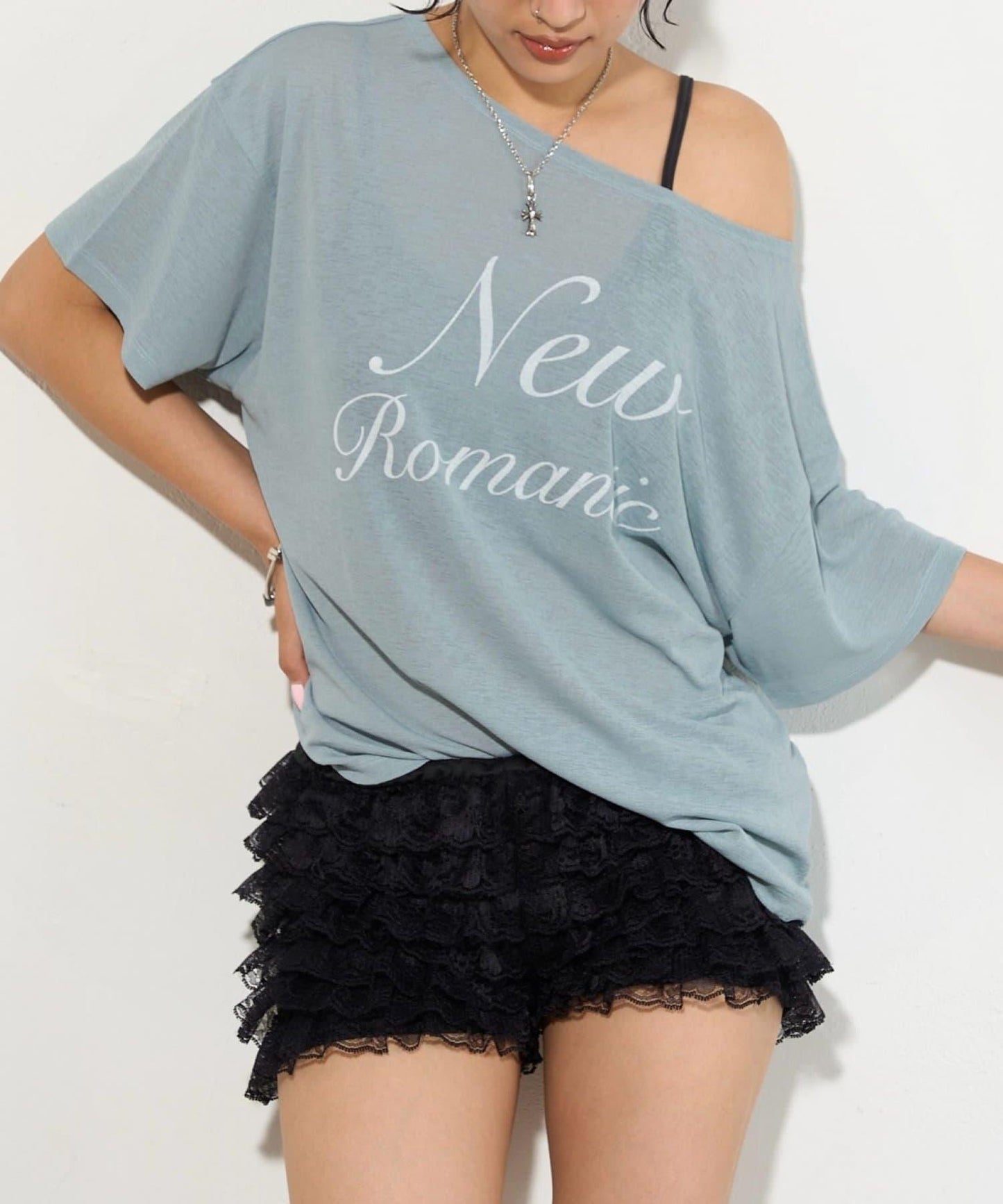 WHO'S WHO gallery 透視寬鬆一字肩T恤