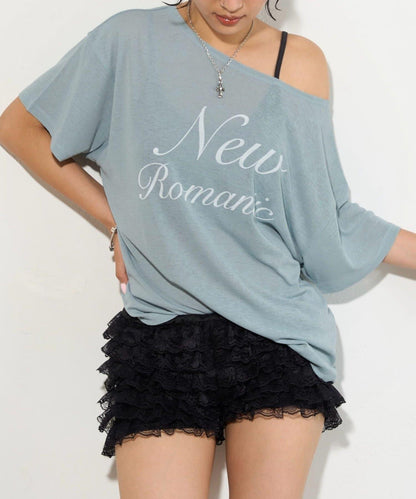 WHO'S WHO gallery 透視寬鬆一字肩T恤