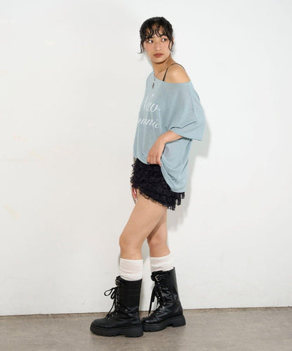 WHO'S WHO gallery 透視寬鬆一字肩T恤