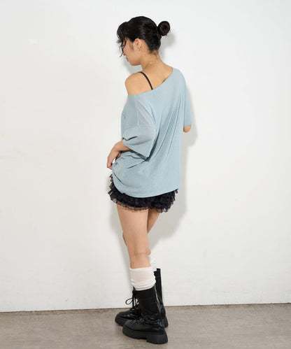 WHO'S WHO gallery 透視寬鬆一字肩T恤