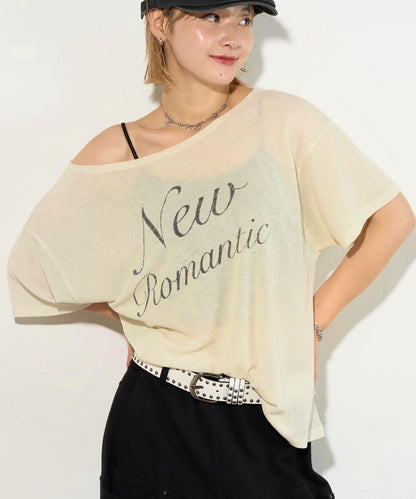 WHO'S WHO gallery 透視寬鬆一字肩T恤