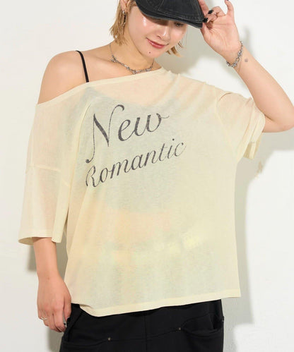 WHO'S WHO gallery 透視寬鬆一字肩T恤