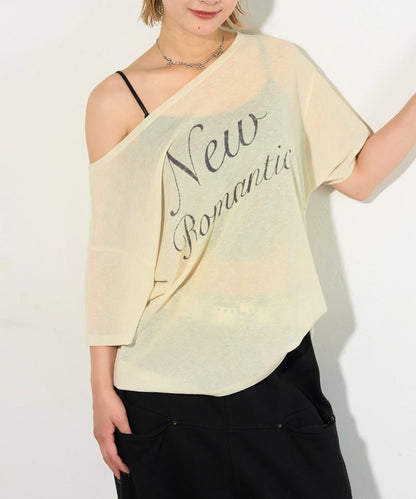 WHO'S WHO gallery 透視寬鬆一字肩T恤