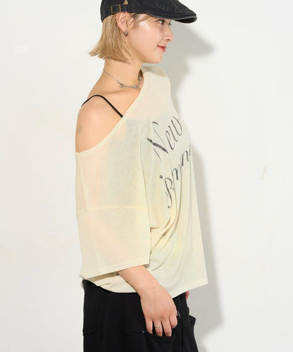 WHO'S WHO gallery 透視寬鬆一字肩T恤