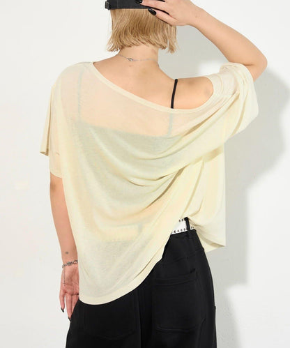 WHO'S WHO gallery 透視寬鬆一字肩T恤