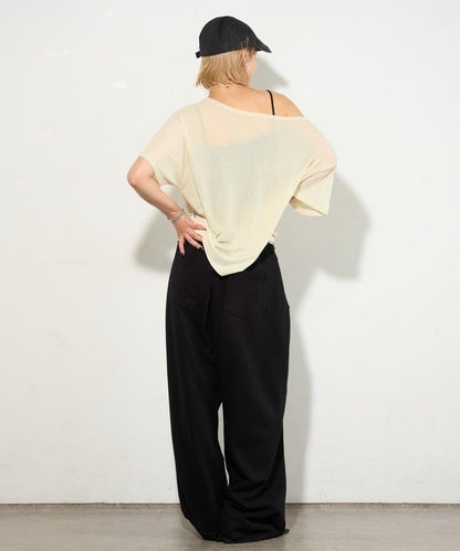 WHO'S WHO gallery 透視寬鬆一字肩T恤