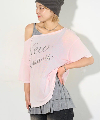 WHO'S WHO gallery 透視寬鬆一字肩T恤