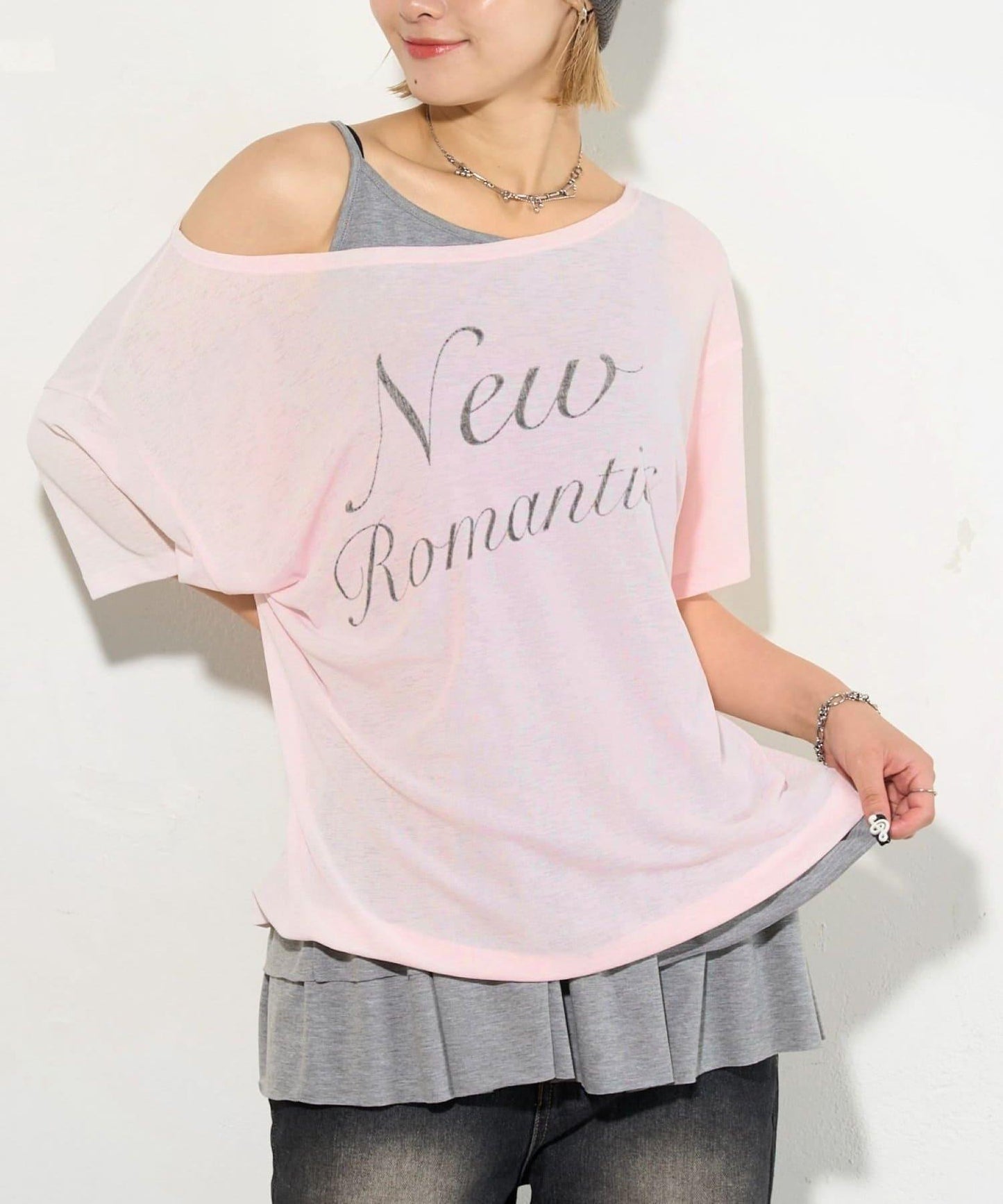 WHO'S WHO gallery 透視寬鬆一字肩T恤