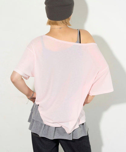 WHO'S WHO gallery 透視寬鬆一字肩T恤