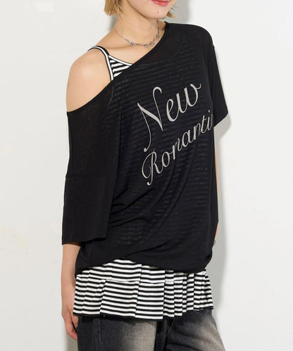 WHO'S WHO gallery 透視寬鬆一字肩T恤