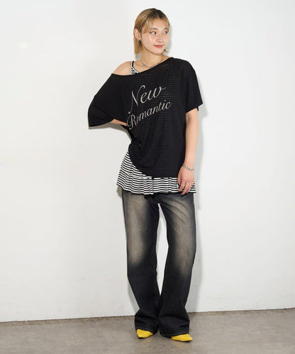 WHO'S WHO gallery 透視寬鬆一字肩T恤