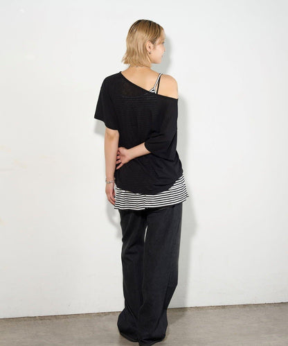 WHO'S WHO gallery 透視寬鬆一字肩T恤