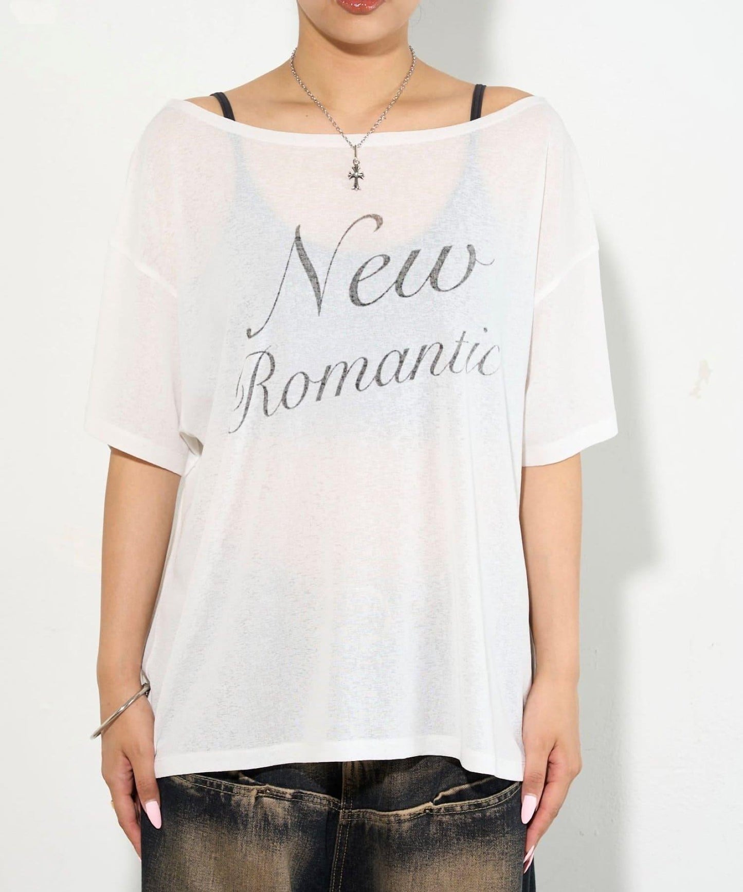 WHO'S WHO gallery 透視寬鬆一字肩T恤