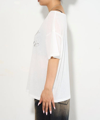 WHO'S WHO gallery 透視寬鬆一字肩T恤