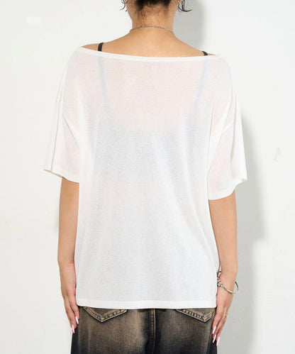 WHO'S WHO gallery 透視寬鬆一字肩T恤