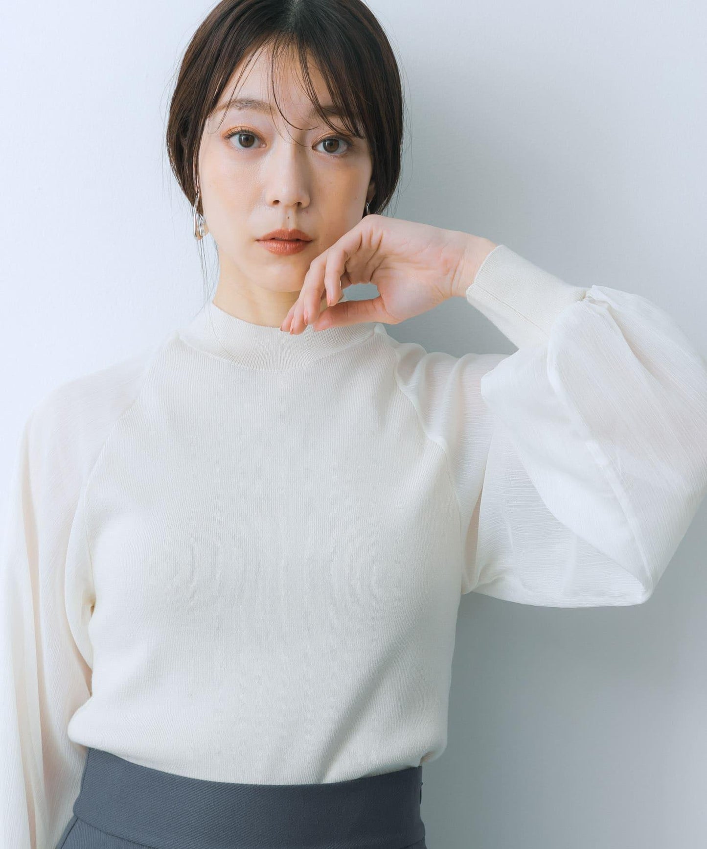 透視感泡泡袖毛衣