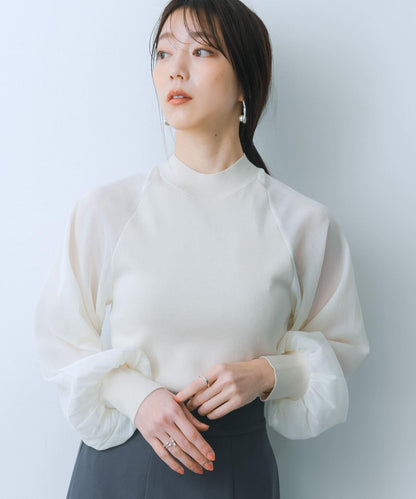 透視感泡泡袖毛衣