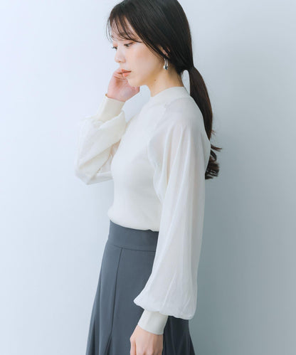 透視感泡泡袖毛衣