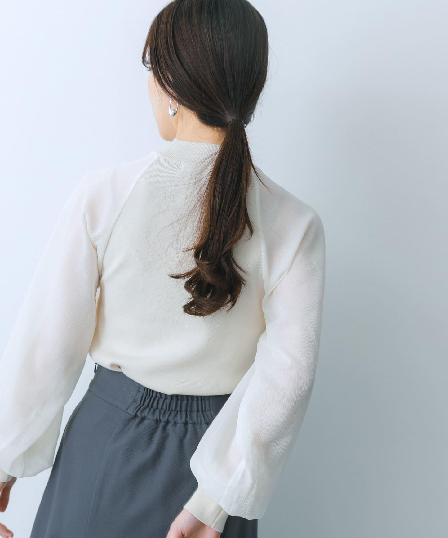 透視感泡泡袖毛衣