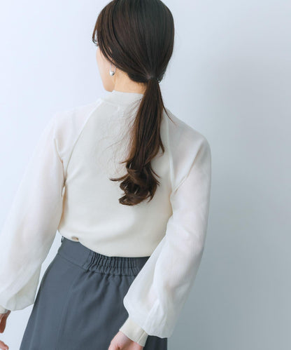 透視感泡泡袖毛衣