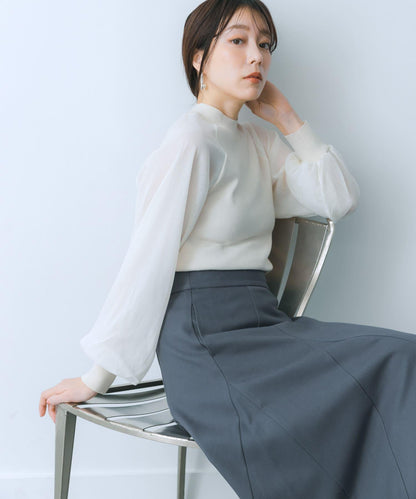 透視感泡泡袖毛衣