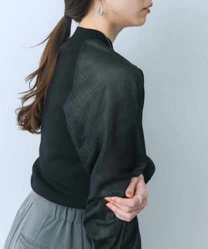 透視感泡泡袖毛衣