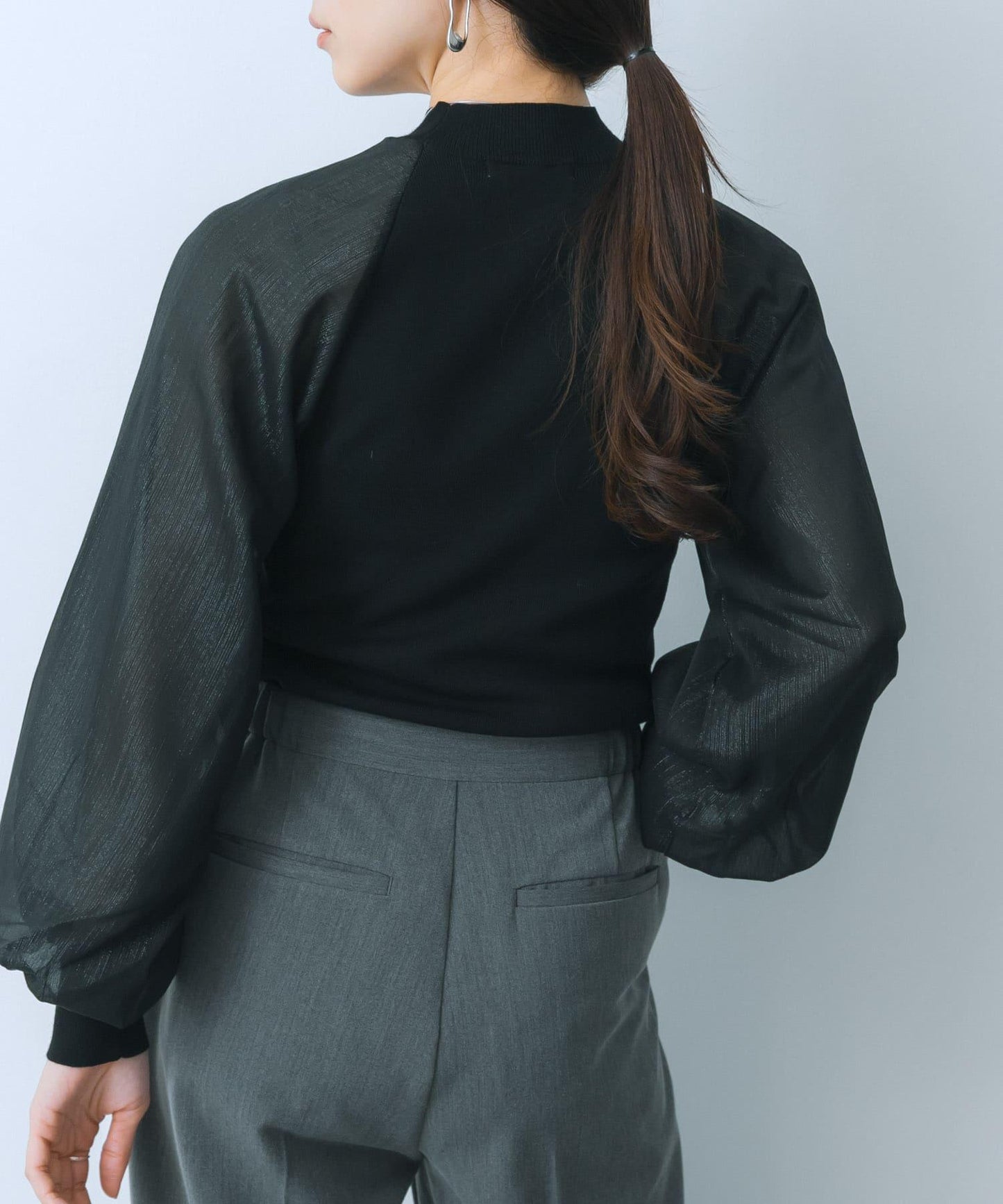 透視感泡泡袖毛衣