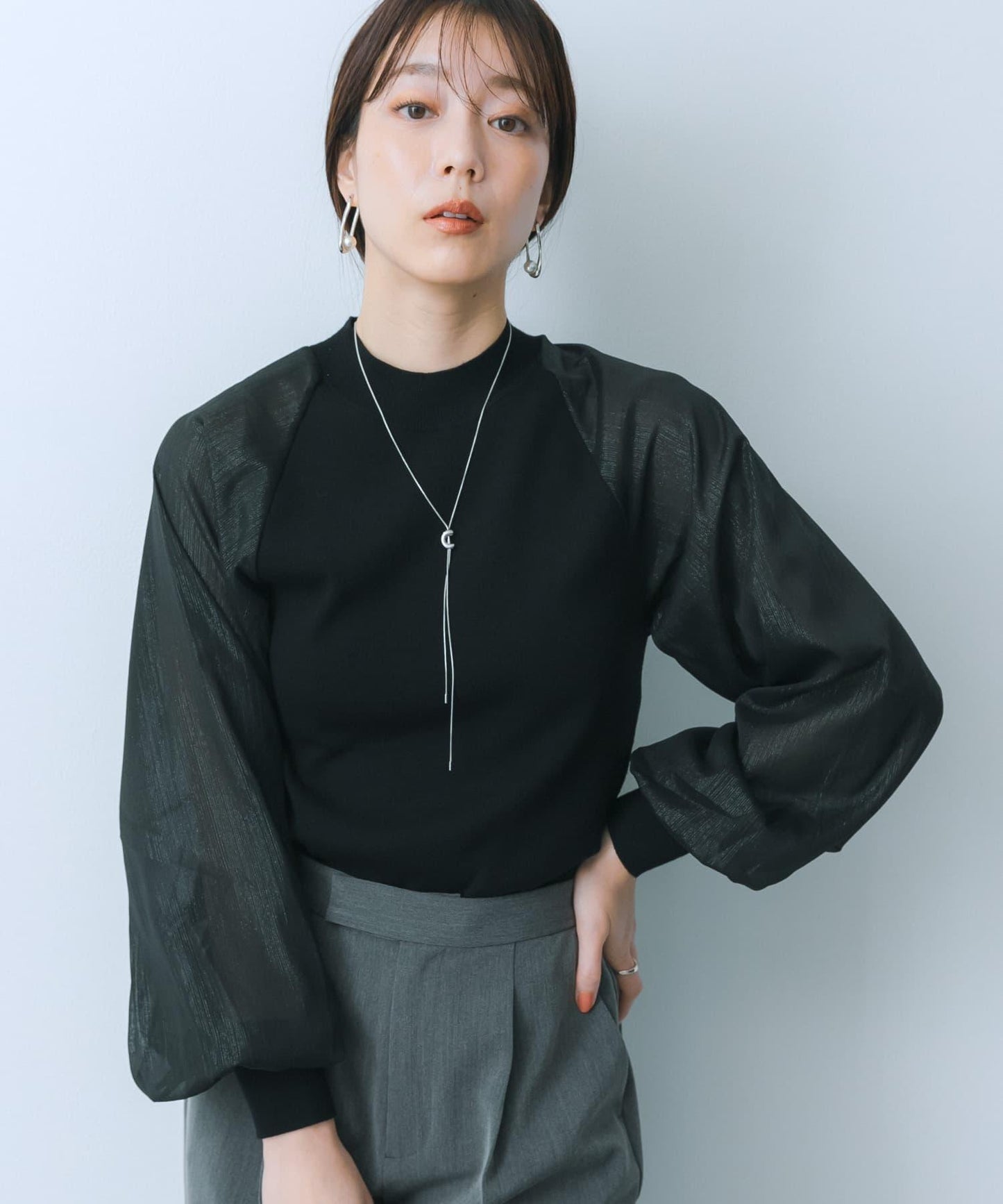 透視感泡泡袖毛衣