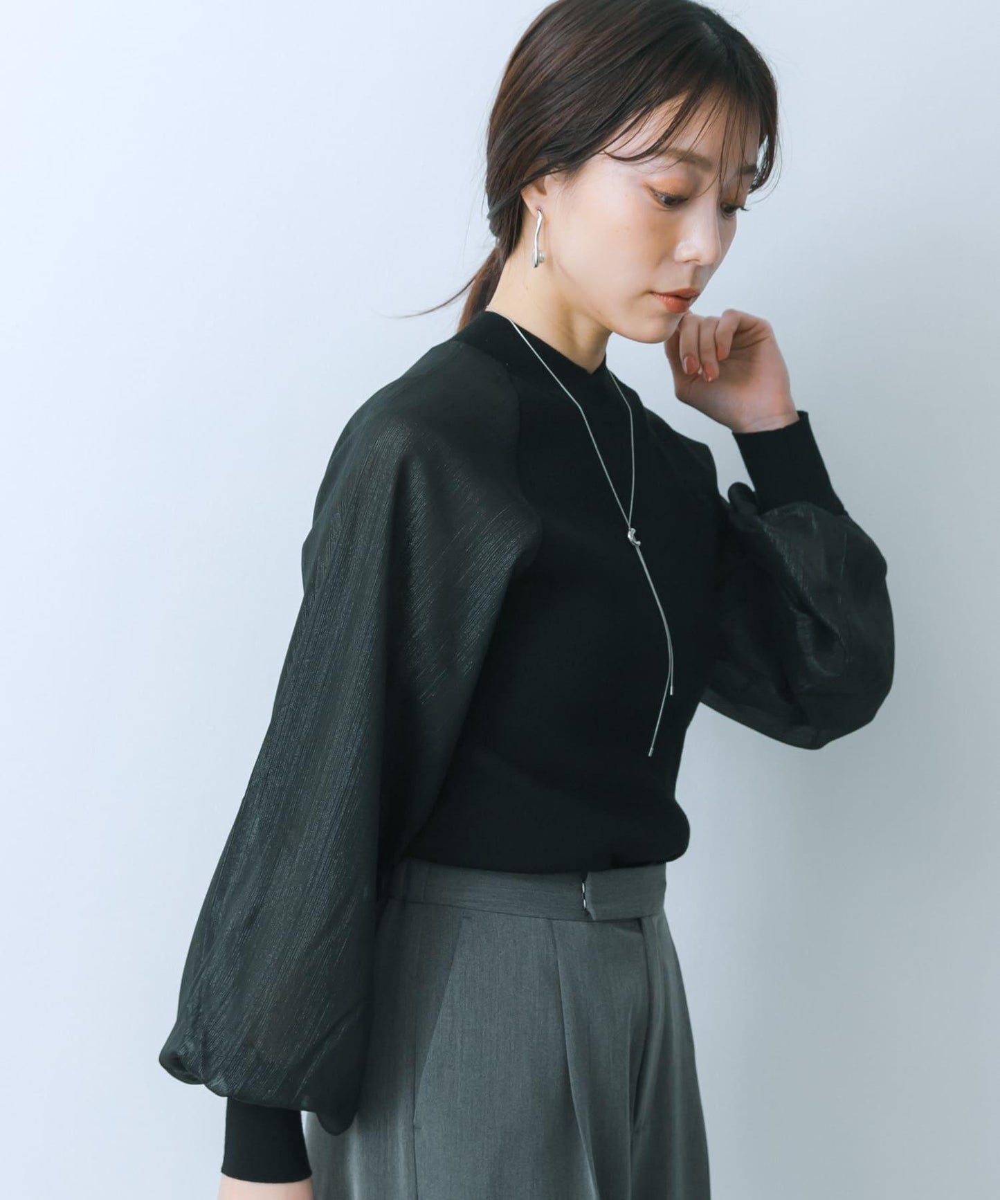 透視感泡泡袖毛衣