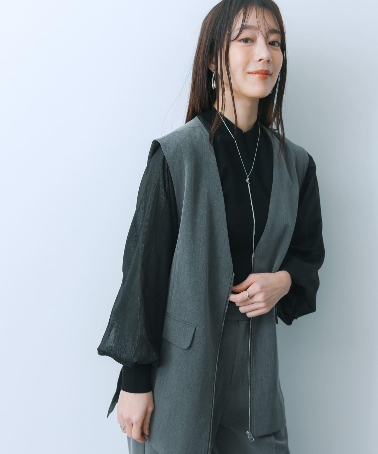 透視感泡泡袖毛衣